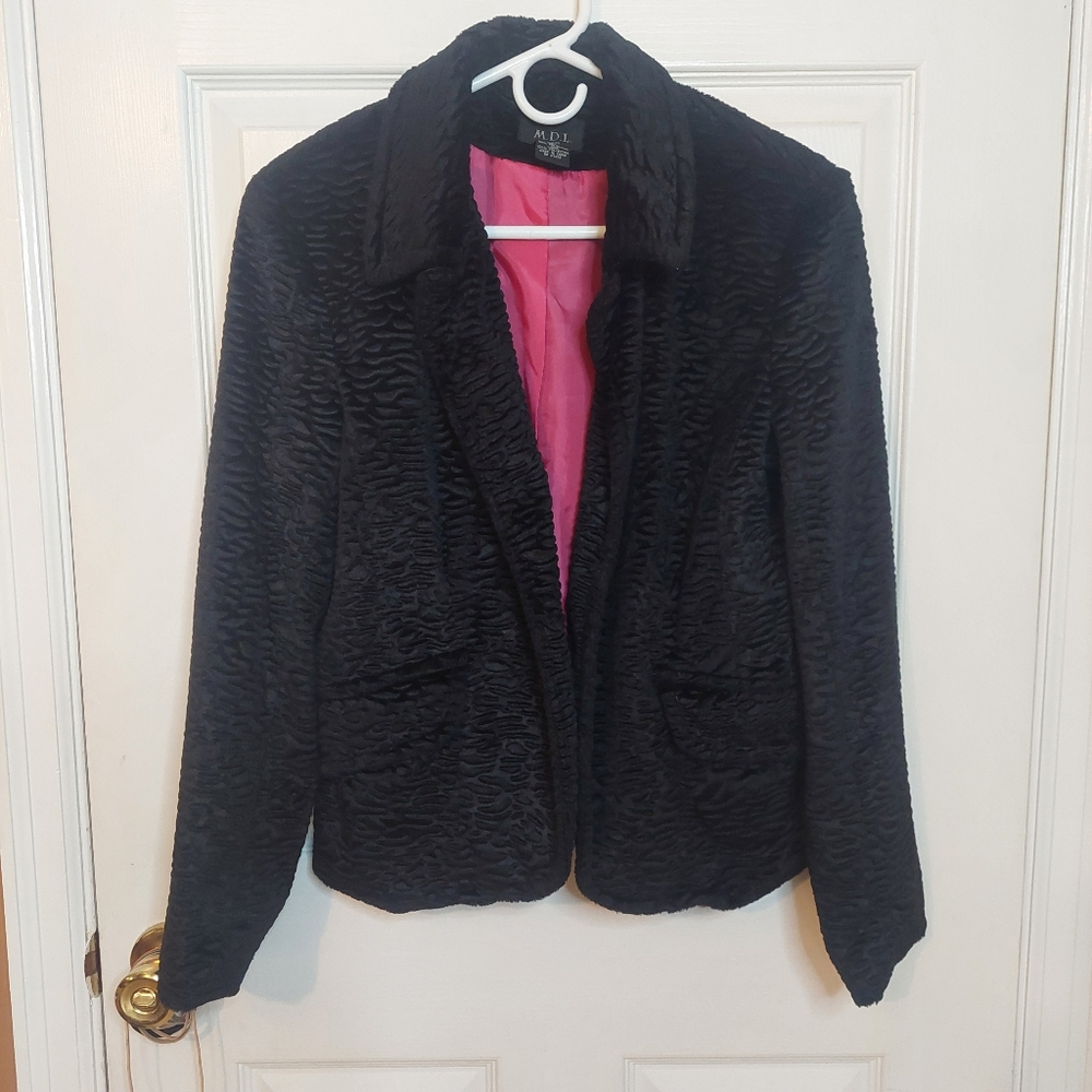 M.D.L. New York Vintage Black Faux Fur Jacket Y2K Maximalism Lined Blazer Size 8